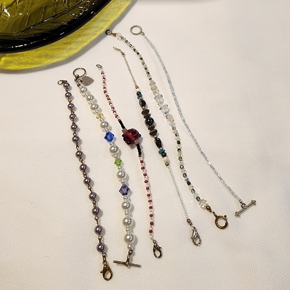 Dainty Bracelet Lot of 6 Beaded vintage to now AB glass pearl seedbead